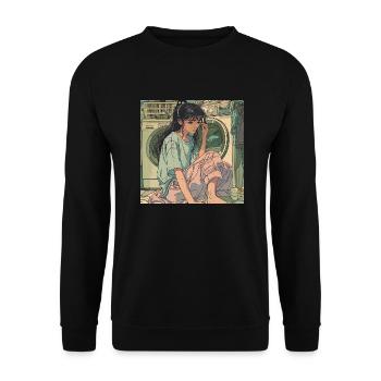 80s anime girl calming high quality fashion print - Unisex Sweatshirt - black - Front - Alina (178cm) & Michal (187cm)