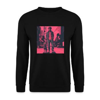 Années 80 Anime Guy Calmant Impression de mode de haute qualité - Sweat-shirt Unisexe - noir - Devant - Alina (178cm) & Michal (187cm)