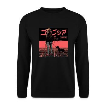 Années 80 Anime Guy Calmant Impression de mode de haute qualité - Sweat-shirt Unisexe - noir - Devant - Alina (178cm) & Michal (187cm)