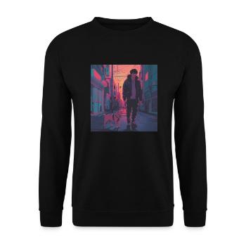Années 80 Anime Guy Calmant Impression de mode de haute qualité - Sweat-shirt Unisexe - noir - Devant - Alina (178cm) & Michal (187cm)