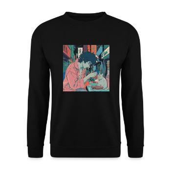 80er Jahre Anime Typ beruhigender hochwertiger Modedruck - Unisex Pullover - Schwarz - Vorne - Alina (178cm) & Michal (187cm)