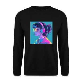 80s anime girl calming high quality fashion print - Unisex Sweatshirt - black - Front - Alina (178cm) & Michal (187cm)