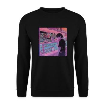 80er Jahre Anime Teen Beruhigender Hochwertiger Modedruck - Unisex Pullover - Schwarz - Vorne - Alina (178cm) & Michal (187cm)
