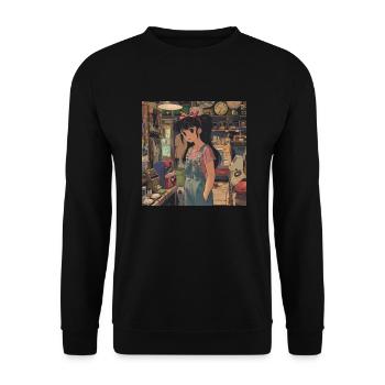 80s anime teen calming high quality fashion print - Unisex Sweatshirt - black - Front - Alina (178cm) & Michal (187cm)