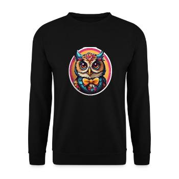 Lustige Eule Comic - Unisex Pullover - Schwarz - Vorne - Alina (178cm) & Michal (187cm)