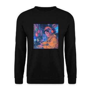 80er Jahre Anime Teen Beruhigender Hochwertiger Modedruck - Unisex Pullover - Schwarz - Vorne - Alina (178cm) & Michal (187cm)