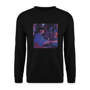 80er Jahre Anime Teen Beruhigender Hochwertiger Modedruck - Unisex Pullover - Schwarz - Vorne - Alina (178cm) & Michal (187cm)