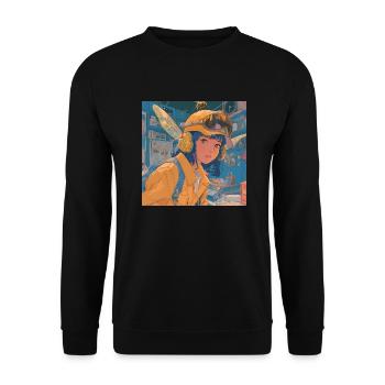 80er Jahre Anime Teen Beruhigender Hochwertiger Modedruck - Unisex Pullover - Schwarz - Vorne - Alina (178cm) & Michal (187cm)