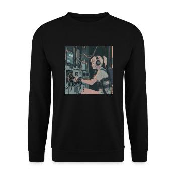 80er Jahre Anime Teen Beruhigender Hochwertiger Modedruck - Unisex Pullover - Schwarz - Vorne - Alina (178cm) & Michal (187cm)