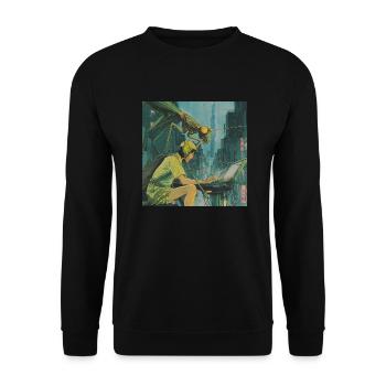 80s anime teen calming high quality fashion print - Unisex Sweatshirt - black - Front - Alina (178cm) & Michal (187cm)