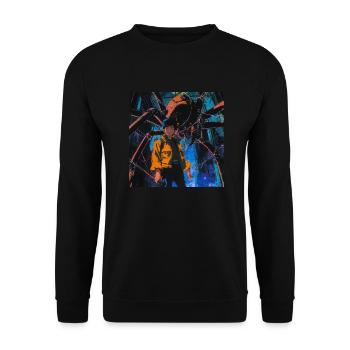 80er Jahre Anime Teen Beruhigender Hochwertiger Modedruck - Unisex Pullover - Schwarz - Vorne - Alina (178cm) & Michal (187cm)