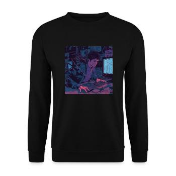 80er Jahre Anime Teen Beruhigender Hochwertiger Modedruck - Unisex Pullover - Schwarz - Vorne - Alina (178cm) & Michal (187cm)