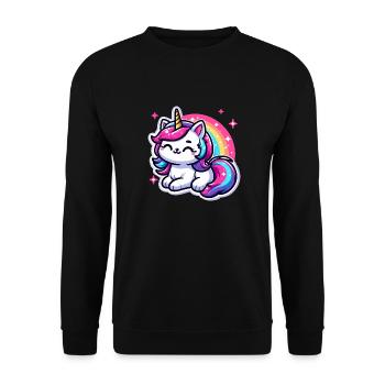 Regenbogen Einhorn Katze - Unisex Pullover - Schwarz - Vorne - Alina (178cm) & Michal (187cm)
