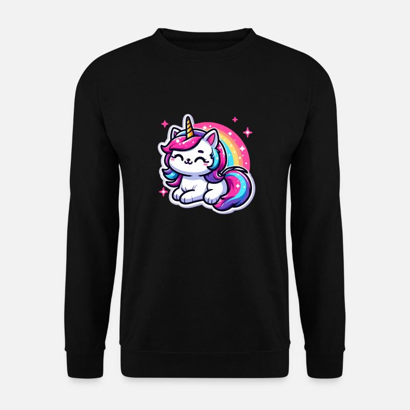 Regenbogen Einhorn Katze - Unisex Pullover - Schwarz