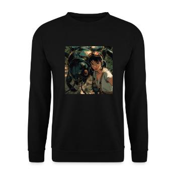 80er Jahre Anime Teen Beruhigender Hochwertiger Modedruck - Unisex Pullover - Schwarz - Vorne - Alina (178cm) & Michal (187cm)