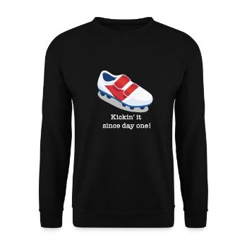 Fußball Fußballschuh lustiger Spruch - Unisex Pullover - Schwarz - Vorne - Alina (178cm) & Michal (187cm)