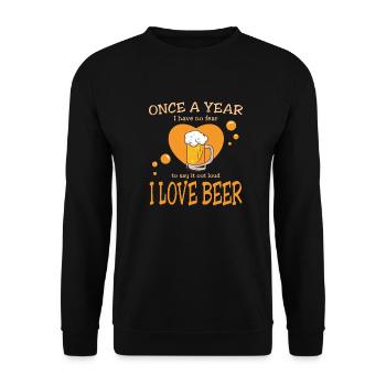 Ich liebe Bier - Once a year I love beer Spruch - Unisex Pullover - Schwarz - Vorne - Alina (178cm) & Michal (187cm)
