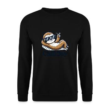 Chill Day: Entspanntes Faultier mit Sonnenbrille - Unisex Pullover - Schwarz - Vorne - Alina (178cm) & Michal (187cm)