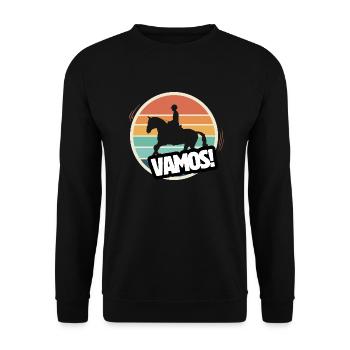 Vamos Retro Reiten - Unisex Pullover - Schwarz - Vorne - Alina (178cm) & Michal (187cm)