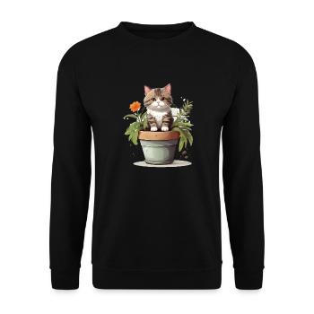 Süße Katze Blume - Unisex Pullover - Schwarz - Vorne - Alina (178cm) & Michal (187cm)