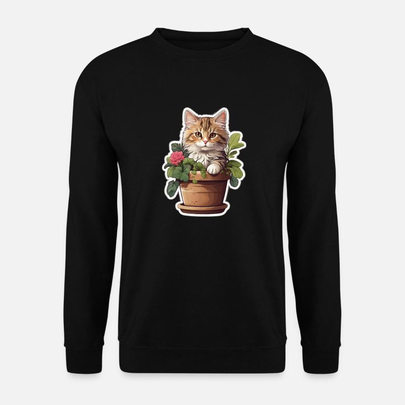 Süße Katze Blume - Unisex Pullover - Schwarz