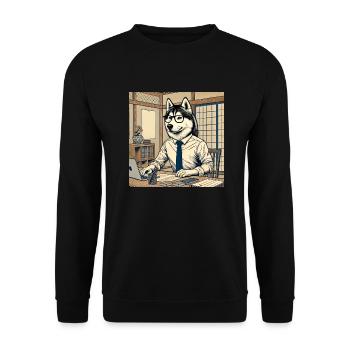 Husky at the Desk - Ukiyo-e Style - Unisex Sweatshirt - black - Front - Alina (178cm) & Michal (187cm)