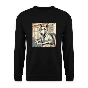 Bull Terrier at the Desk - Ukiyo-e Style - Unisex Sweatshirt - black - Front - Alina (178cm) & Michal (187cm)