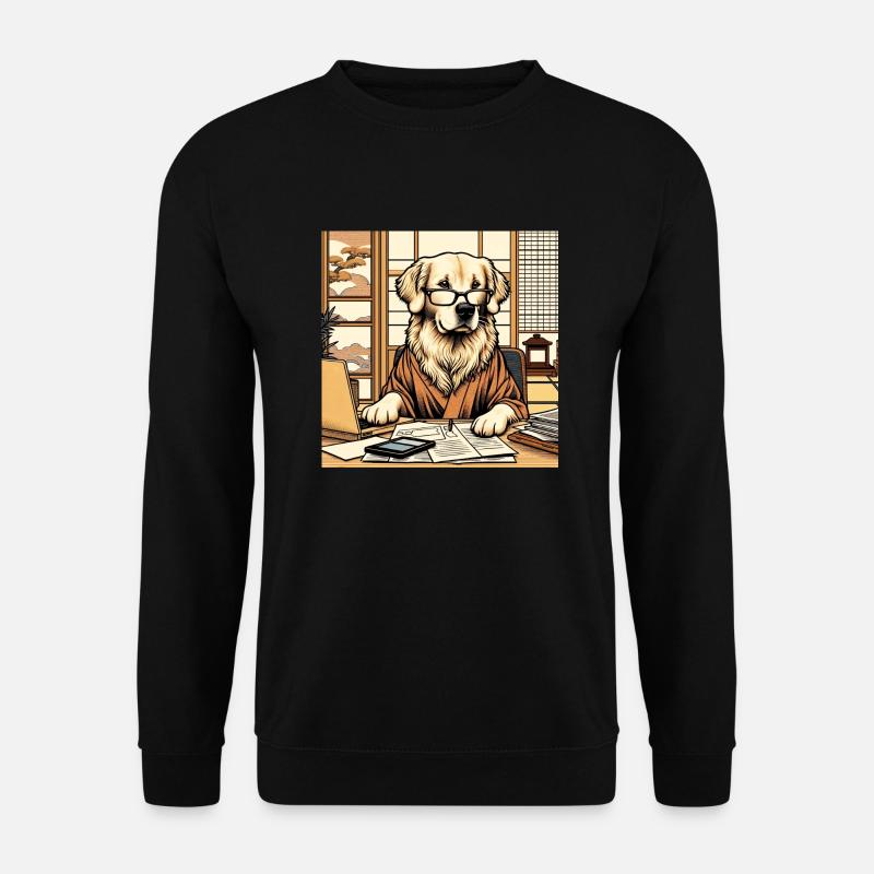 Japan Ukijo e Stil Schreibtisch Golden Retriever - Unisex Pullover - Schwarz