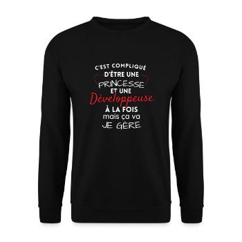 Prinzessin und Entwicklerin, ich schaffe! - Unisex Pullover - Schwarz - Vorne - Alina (178cm) & Michal (187cm)