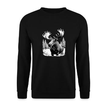 Moose in the forest black white Scandinavia antlers Älg - Unisex Sweatshirt - black - Front - Alina (178cm) & Michal (187cm)