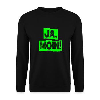 Ja Moin! - Guten Morgen - Nordsee - Ostsee - Anker - Unisex Pullover - Schwarz - Vorne - Alina (178cm) & Michal (187cm)
