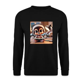 Schlafen mit deinem Kuscheltier - Unisex Pullover - Schwarz - Vorne - Alina (178cm) & Michal (187cm)
