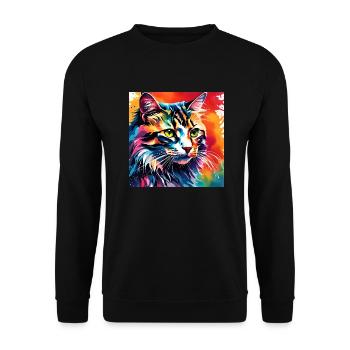 Bunte Katze - Unisex Pullover - Schwarz - Vorne - Alina (178cm) & Michal (187cm)