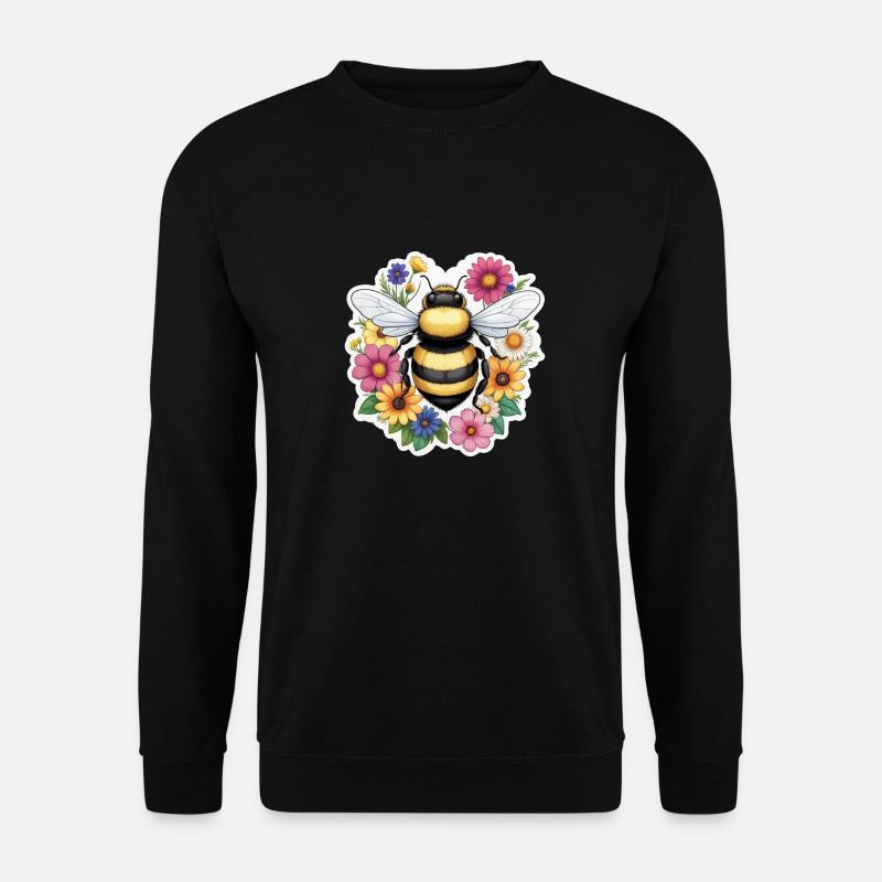 Biene mit Blümchen - Unisex Pullover - Schwarz