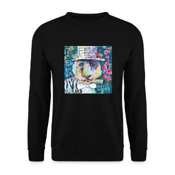 Glücklicher Löwe - Unisex Pullover - Schwarz - Vorne - Alina (178cm) & Michal (187cm)