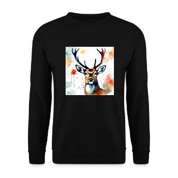Hirsch gemälde - Unisex Pullover - Schwarz - Vorne - Alina (178cm) & Michal (187cm)