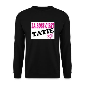 Der Chef ist TATIE - Unisex Pullover - Schwarz - Vorne - Alina (178cm) & Michal (187cm)