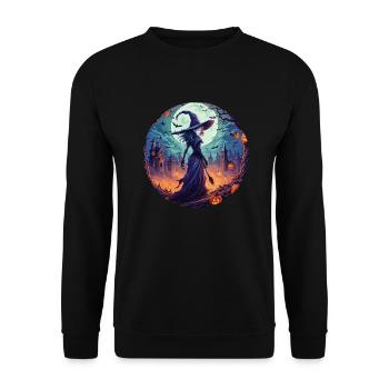 Gruseliges Halloween-partykostüm Hexe - Unisex Pullover - Schwarz - Vorne - Alina (178cm) & Michal (187cm)