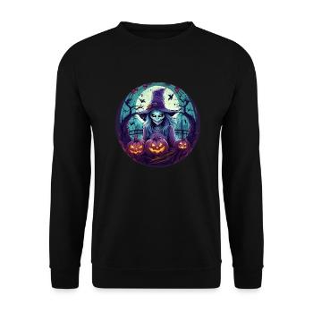 Gruseliges Halloween-partykostüm Hexe - Unisex Sweatshirt - black - Front - Alina (178cm) & Michal (187cm)