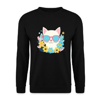 Hippie Katze - Unisex Pullover - Schwarz - Vorne - Alina (178cm) & Michal (187cm)