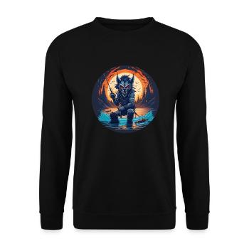 Gruseliges Halloween-partykostüm Werwolf-kostüm - Unisex Pullover - Schwarz - Vorne - Alina (178cm) & Michal (187cm)