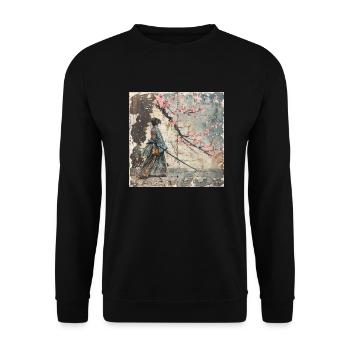 Japanisch, Samurai, Kirschblüte, Kunst, Ukiyo-E - Unisex Pullover - Schwarz - Vorne - Alina (178cm) & Michal (187cm)