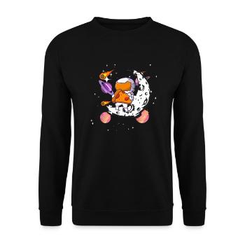 Astronaut eating pizza in space - Unisex Sweatshirt - black - Front - Alina (178cm) & Michal (187cm)