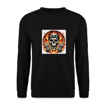Skelett im Feuer - Unisex Pullover - Schwarz - Vorne - Alina (178cm) & Michal (187cm)