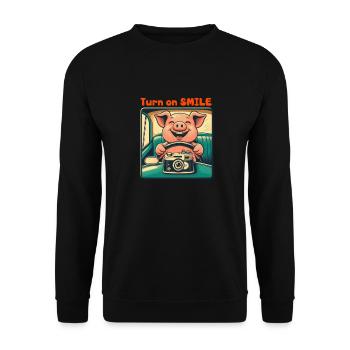 Smiling Pig - Unisex Sweatshirt - black - Front - Alina (178cm) & Michal (187cm)
