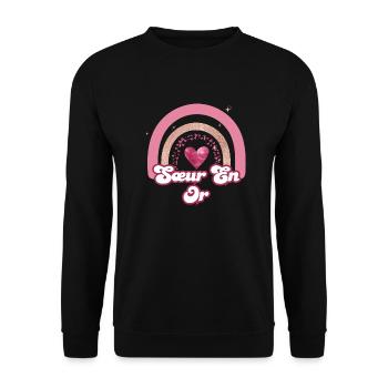 Schwester in Rose Regenbogen Gold - Schwester Geschenk - Unisex Pullover - Schwarz - Vorne - Alina (178cm) & Michal (187cm)