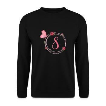8e anniversaire papillon et fleurs fillettes - Sweat-shirt Unisexe - noir - Devant - Alina (178cm) & Michal (187cm)