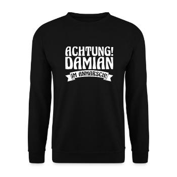 Vorname Damian - Unisex Pullover - Schwarz - Vorne - Alina (178cm) & Michal (187cm)