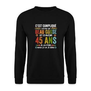 45 ans Cadeau Anniversaire 45 ans Drôle - Sweat-shirt Unisexe - noir - Devant - Alina (178cm) & Michal (187cm)