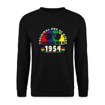 Original - Einzigartiges Geburtstagsgeschenk aus dem Jahr 1954. - Unisex Pullover - Schwarz - Vorne - Alina (178cm) & Michal (187cm)